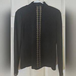 Black Silk Knit Cardigan With Gold Detailing